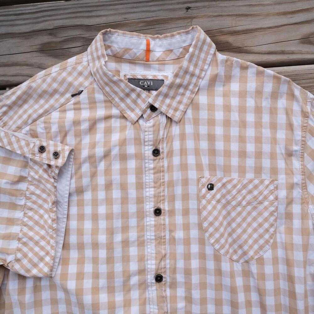 Cavi Tan Checked Short Sleeve Button Up Shirt Mens 4XL